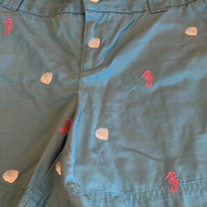 Teal Shorts with Seahorse and Shell Embroidery